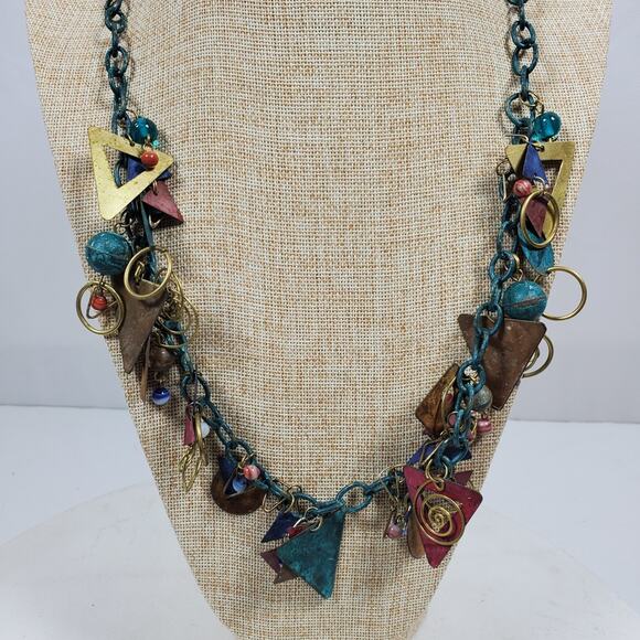 Vintage BOHO Grunge Multi Charm Necklace 26" w/ Earrings 2 Wide x 3.5" Drop - Picture 1 of 5